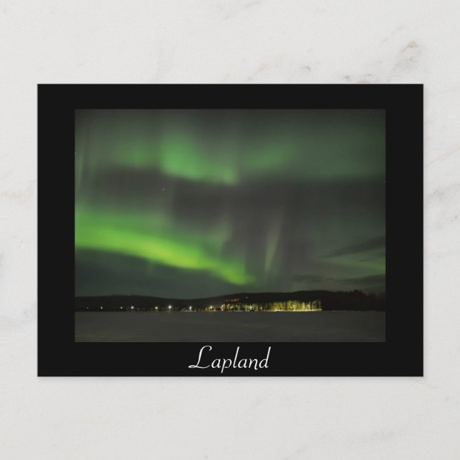 Aurora borealis i himlar svarta vykort (Framsida)
