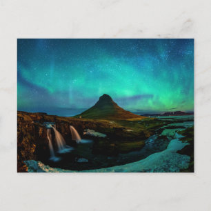 Aurora Borealis i Kirkjuberget i Islandet Vykort