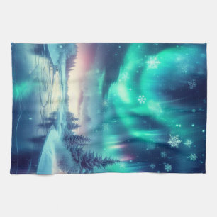 aurora borealis/jul/vinter kökshandduk