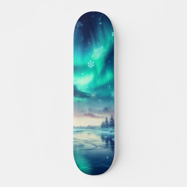 aurora borealis/jul/vinter mini skateboard bräda 18,5 cm (Framsida)