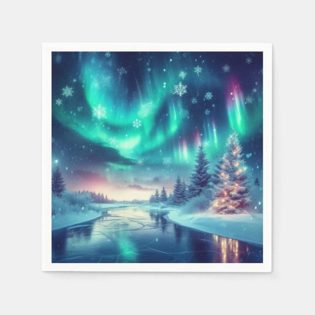 aurora borealis/jul/vinter pappersservett (Framsidan)