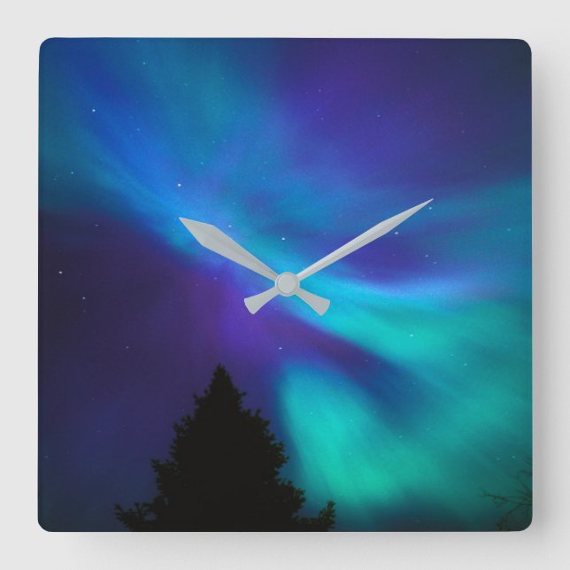 Aurora Borealis | Kanada Ontario Sudbury Fyrkantig Klocka (Framsida)