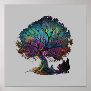 Aurora Borealis Ljuserade Träd-illustration T-Sh Poster