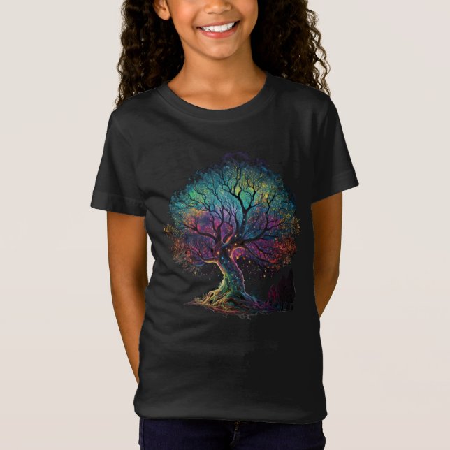 Aurora Borealis Ljuserade Träd-illustration T-Sh T Shirt (Framsida)