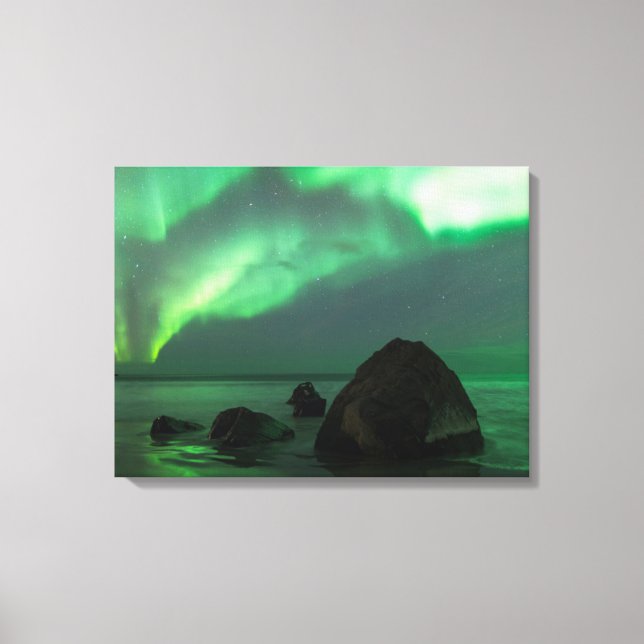 Aurora Borealis | Lofoten Strand Norge Canvastryck (Framsida)