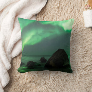 Aurora Borealis Lofoten Strand Norge Kudde