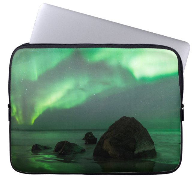 Aurora Borealis | Lofoten Strand Norge Laptop Fodral (Framsidan)