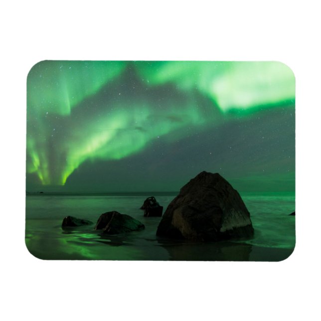 Aurora Borealis | Lofoten Strand Norge Magnet (Horisontell)