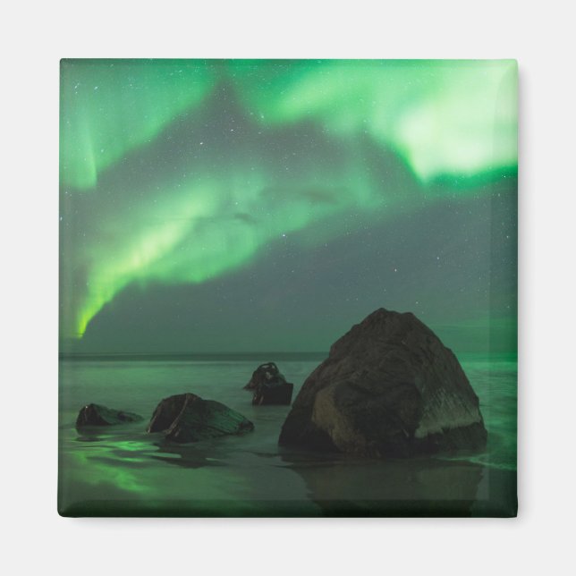 Aurora Borealis | Lofoten Strand Norge Magnet (Framsidan)