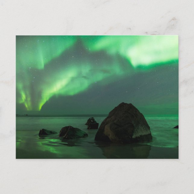 Aurora Borealis | Lofoten Strand Norge Vykort (Framsida)