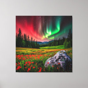 Aurora Borealis lyser upp en naturskön äng Canvastryck