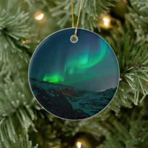 Aurora Borealis Norra ljus arktiska natten himlar Julgransprydnad Keramik