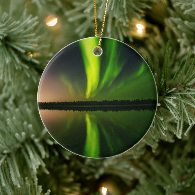 Aurora Borealis Norra ljus arktiska natten himlar Julgransprydnad Keramik (Träd)