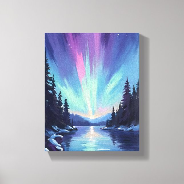 Aurora Borealis | Norrsken Akvarell Canvastryck (Framsida)