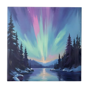 Aurora Borealis Norrsken Akvarell Kakelplatta