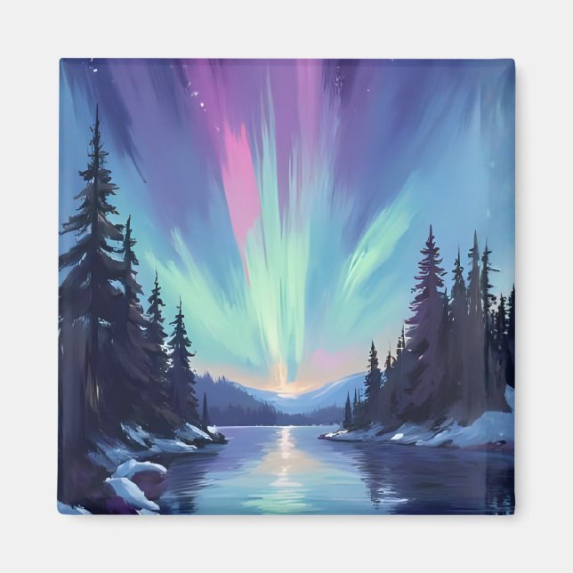 Aurora Borealis | Norrsken Akvarell Magnet (Framsidan)