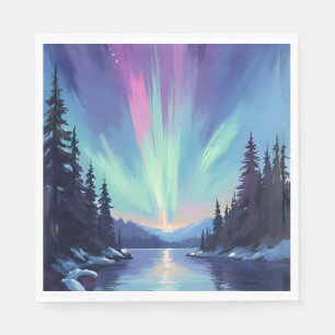 Aurora Borealis Norrsken Akvarell Pappersservett