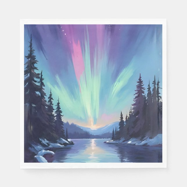 Aurora Borealis | Norrsken Akvarell Pappersservett (Framsidan)