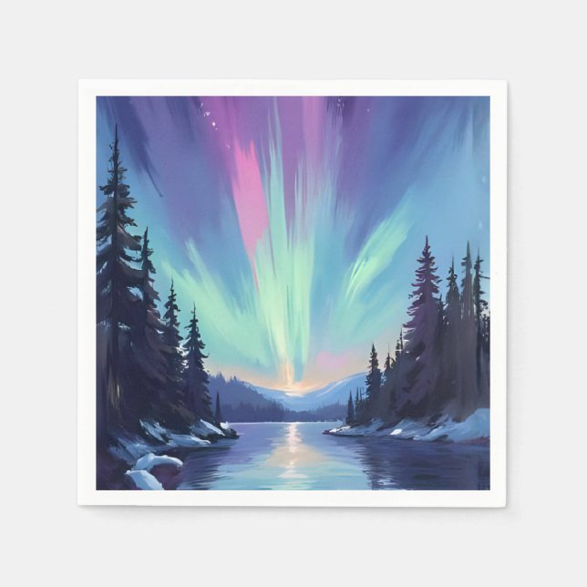 Aurora Borealis | Norrsken Akvarell Pappersservett (Framsidan)