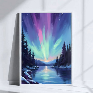 Aurora Borealis   Norrsken Akvarell Poster