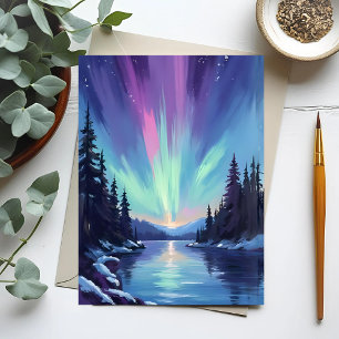 Aurora Borealis Norrsken Akvarell Vykort