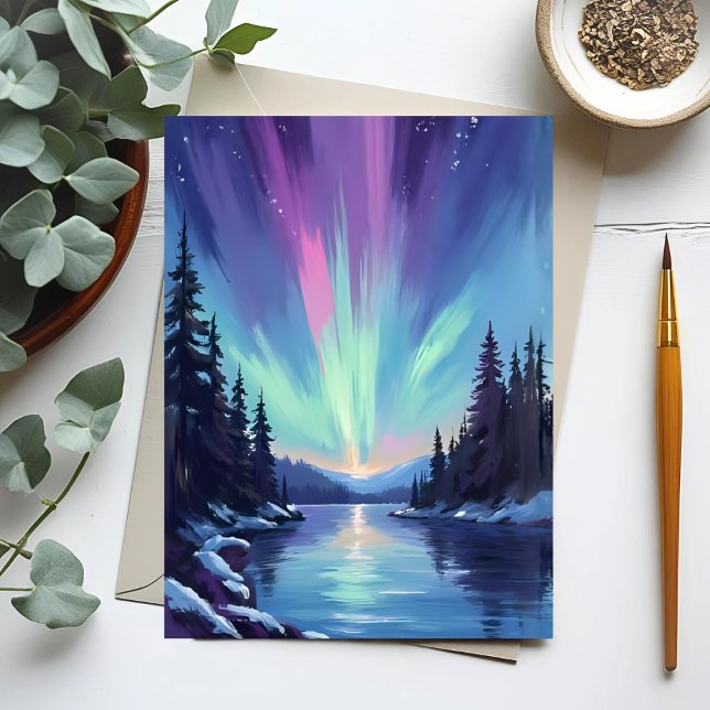 Aurora Borealis | Norrsken Akvarell Vykort (Skapare uppladdad)