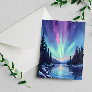Aurora Borealis Norrsken Akvarellkort
