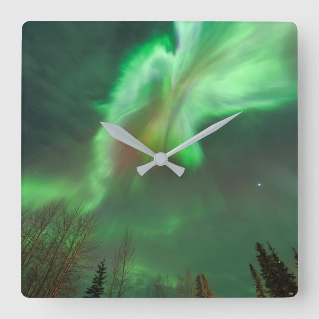 Aurora Borealis Norrsken | Fairbanks Fyrkantig Klocka (Framsida)