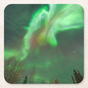 Aurora Borealis Norrsken Fairbanks Underlägg Papper Kvadrat