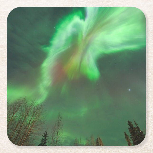 Aurora Borealis Norrsken | Fairbanks Underlägg Papper Kvadrat (Framsidan)