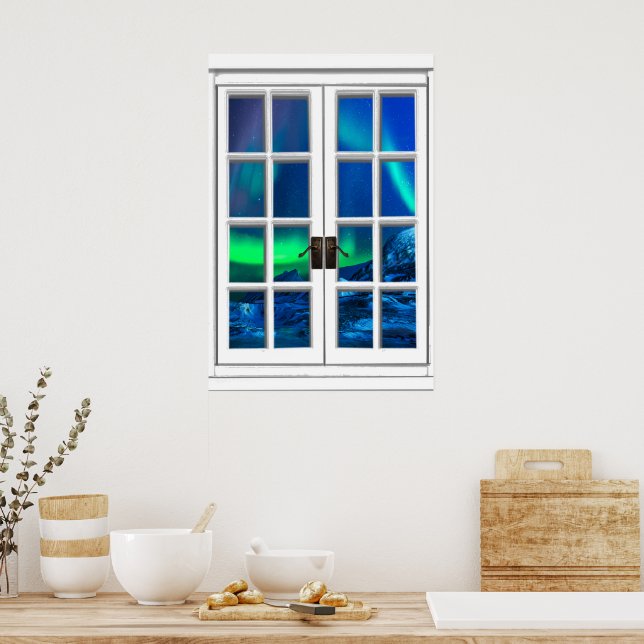 Aurora Borealis Norrsken Fönster Attrapp Konst Poster (Kök)