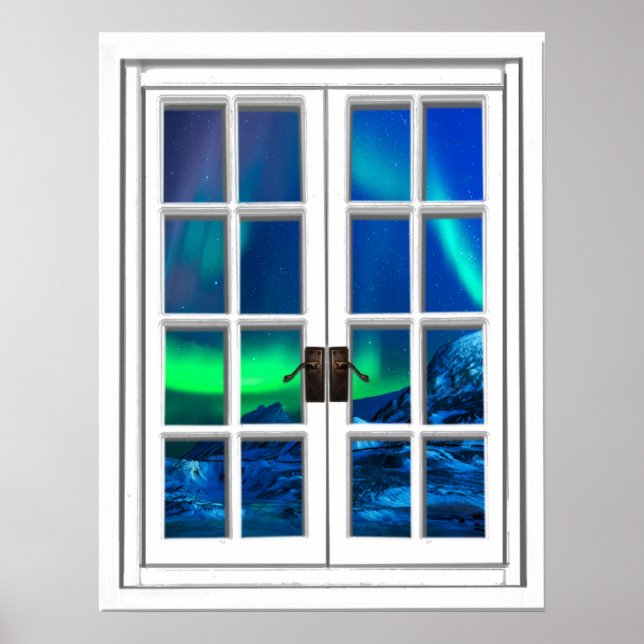 Aurora Borealis Northern Ljus Fake Window Art Poster (Framsidan)
