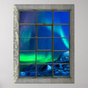 Aurora Borealis Northern Ljus Faux Window Poster