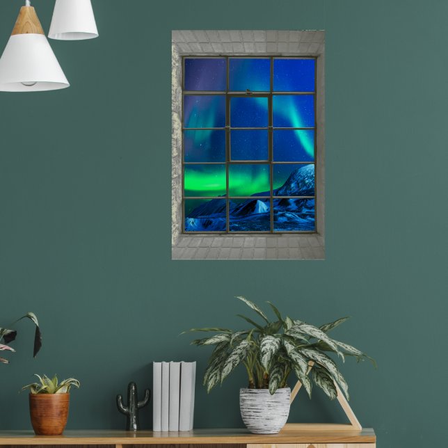Aurora Borealis Northern Ljus Faux Window Poster (Vardagsrum 1)