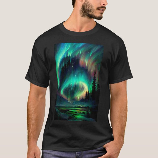 Aurora Borealis/ Northern Ljus Gift T Shirt (Framsida)