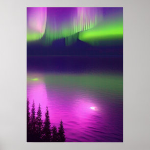 Aurora Borealis över Vatten Poster