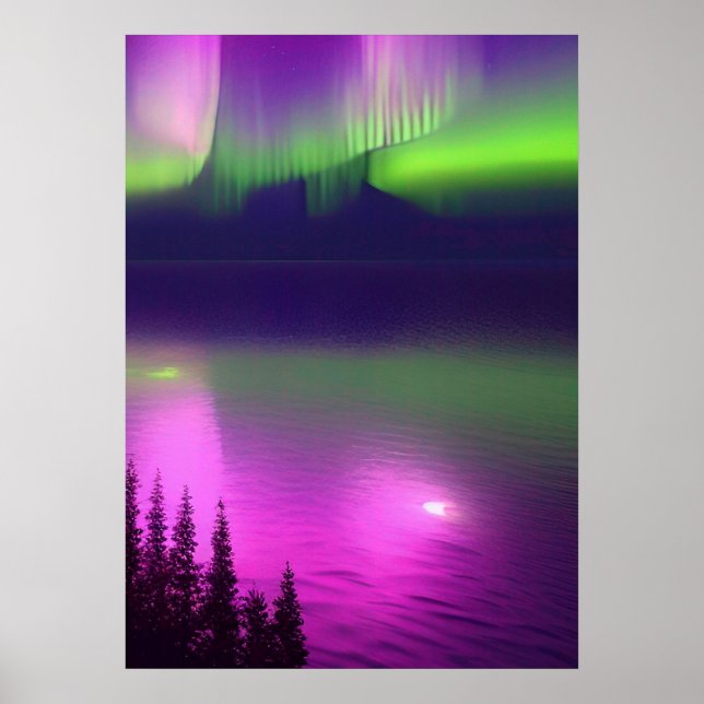Aurora Borealis över Vatten Poster (Framsidan)