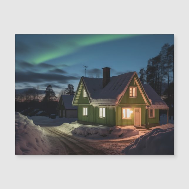 Aurora borealis över vinterkabinen (Framsida)