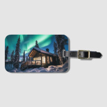 Aurora borealis över vinterkabinen