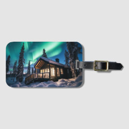 Aurora borealis över vinterkabinen bagagebricka