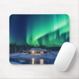 Aurora borealis över vinterkabinen musmatta