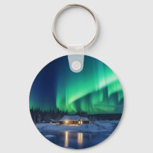 Aurora borealis över vinterkabinen