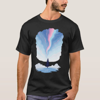 Aurora Borealis Pink Blue Swirl Pine Tree Winter T Shirt