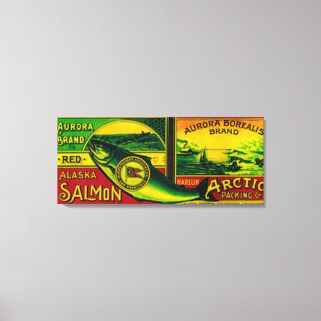 Aurora Borealis Salmon Can LabelKarluk, AK Canvastryck (Framsida)