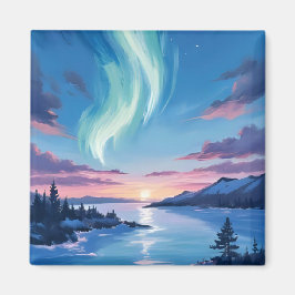 Aurora Borealis Sjölandschaft Drömlik Natt Landska Magnet