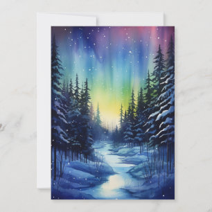Aurora Borealis Vinter Natt Julkort