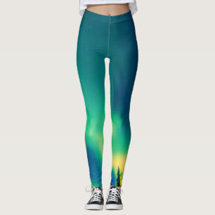 Aurora Borealis vinterstjärnor himlar L ljus Leggings