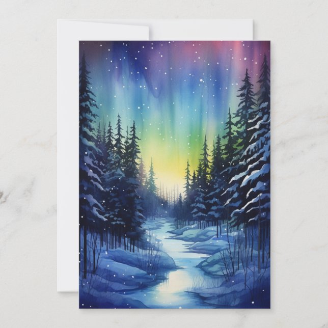 Aurora Borealis Winter Natt Julkort (Framsida)