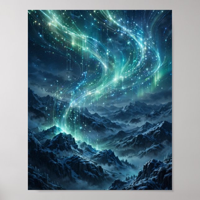 Aurora Code — Norrskens Digitala Himmelskonst Poster (Framsidan)
