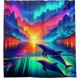 "Aurora Dolphin Sunset - Vibrant Ocean Art"
